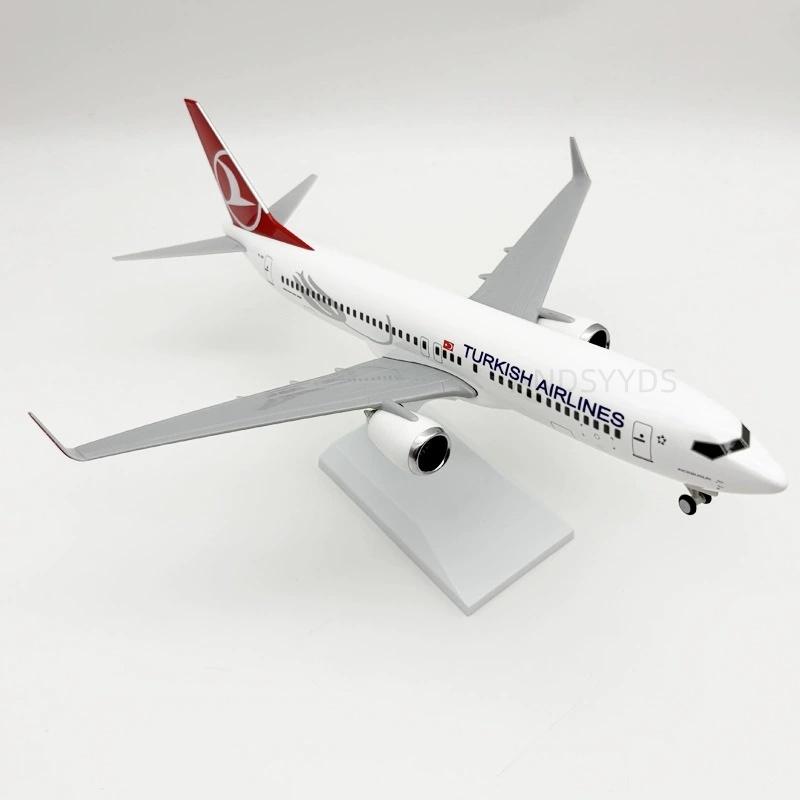 B737 Airplane 30cm Turkish Airlines 1/124 Scale Plane Resin Aviation Aircraft With Base and Wheel Enthusiasts Collected Souvenir