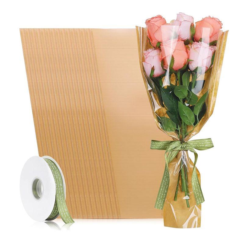 

Good-50 Pieces Flower Packaging Bags With Ribbon, Kraft Paper Flower Packaging Bouquet Bags, Suitable For Wedding Birthday