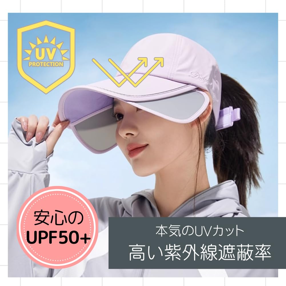 Coadă de cal UV Largă Adâncă Laterală Reglabilă Vizieră de Soare Gratuită [ALVEIN] Șapcă, Protecție, UPF50+, Bor, Bor, Golf, Tenis, Atașată, (JP, alfabet, dimensiune, negru)