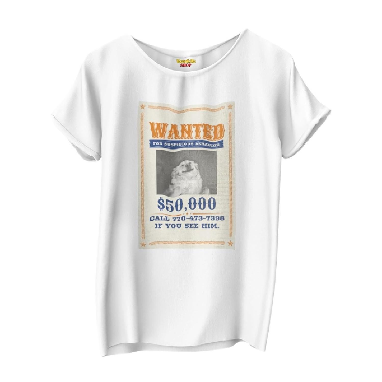 Wanted For Suspicious Behaviour - TontikShop Handmade Dog and Cat Lover T-Shirt Series - Funny Pet T-Shirts - Art Print Shirt (L) S