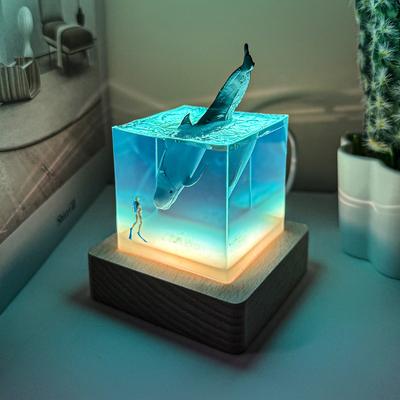 Micro Landscape Ocean Whale Dropping Resin Desktop Light Home Desktop Living Room Decoration Creative Gift