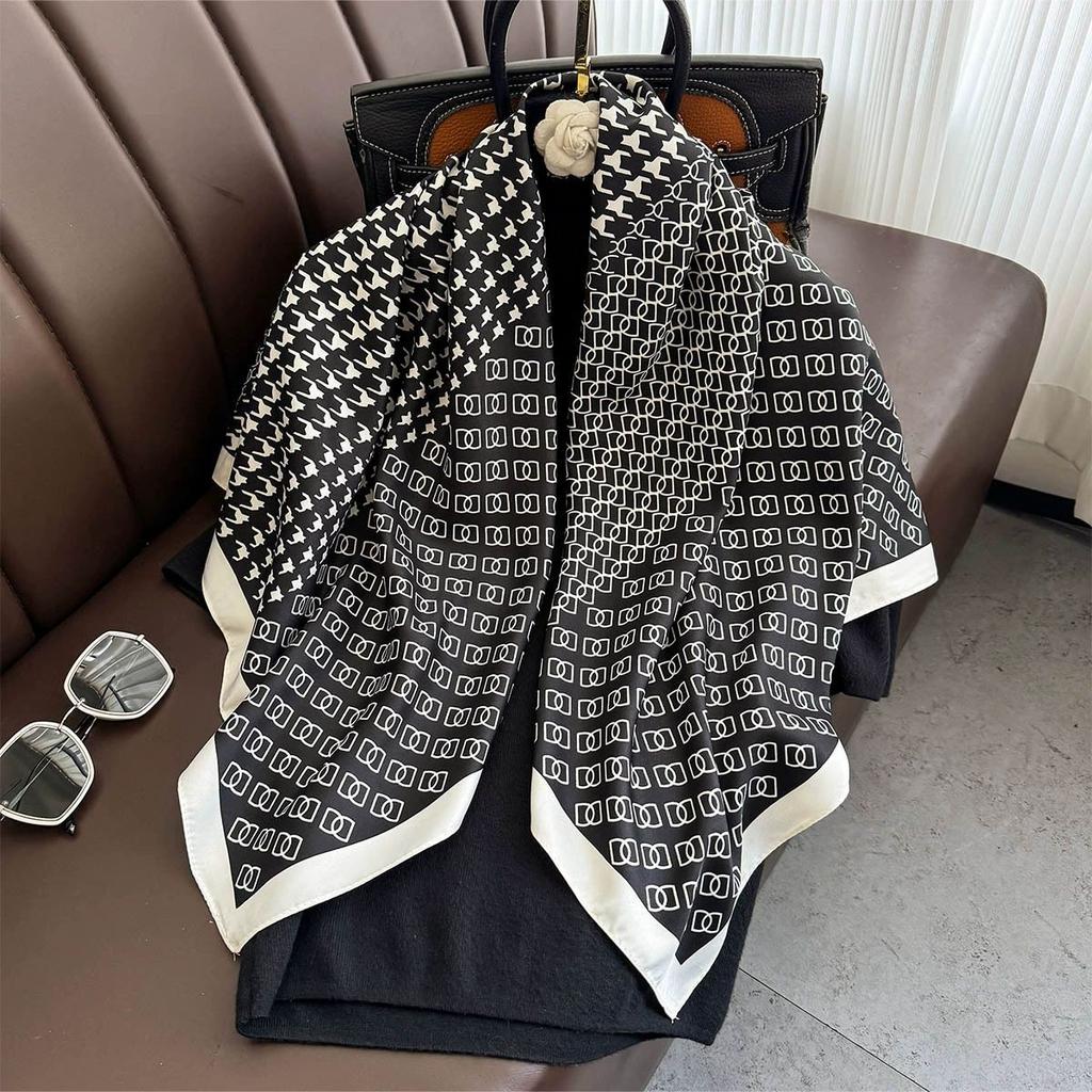 Spring and Autumn new Korean version striped fashion foreign style square scarf women's silk scarf dual-purpose imitation silk shawl scarf headband