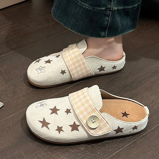 Star versatile bag head slippers women's retro simple and comfortable 2025 summer new wear lazy casual cool slippers