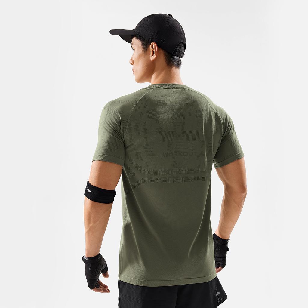 Li-Ning Fitness Series Round Neck Letter Knitted Short Sleeve T-Shirt Men Tops Tea-Green ATSV317-1