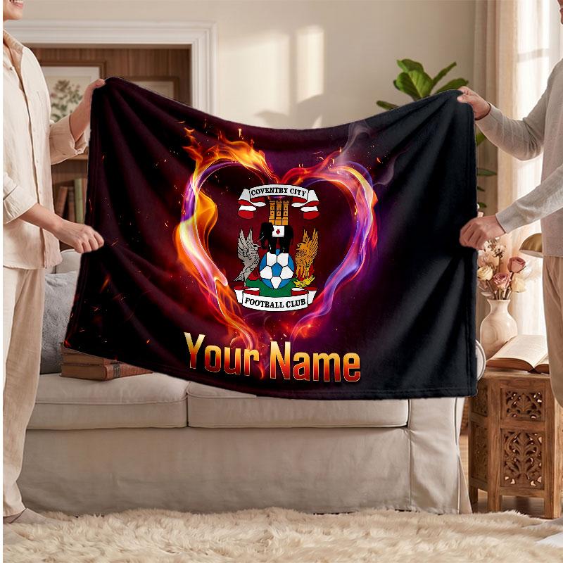 Coventry City Personalized Fleece Blanket With Football Logo, Custom Name Text Soft Warm Home Throw Blanket
