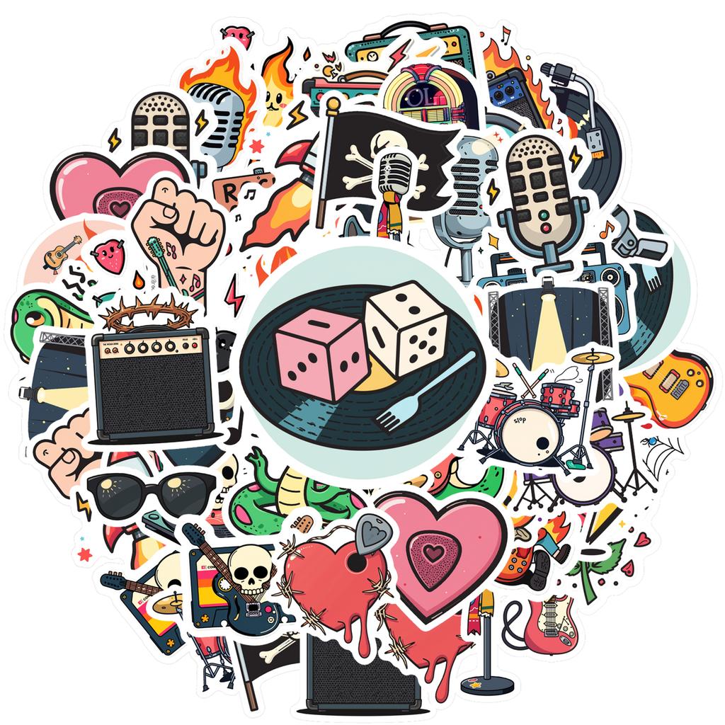 35-70pcs Rockin Music Stickers Cartoon Graffiti Decals Fans Gift Fridge Luggage Laptop Phone Guitar Car Bike Skateboard Decor