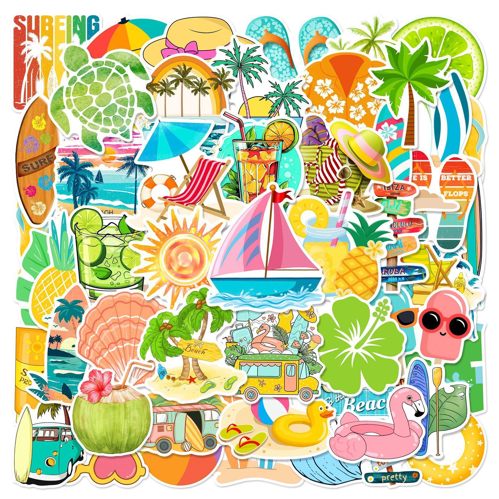 

50pcs Waterproof Summer Beach Stickers Cartoon Graffiti DIY for Phone Laptop Guitar Kids Toy Vacation Decals