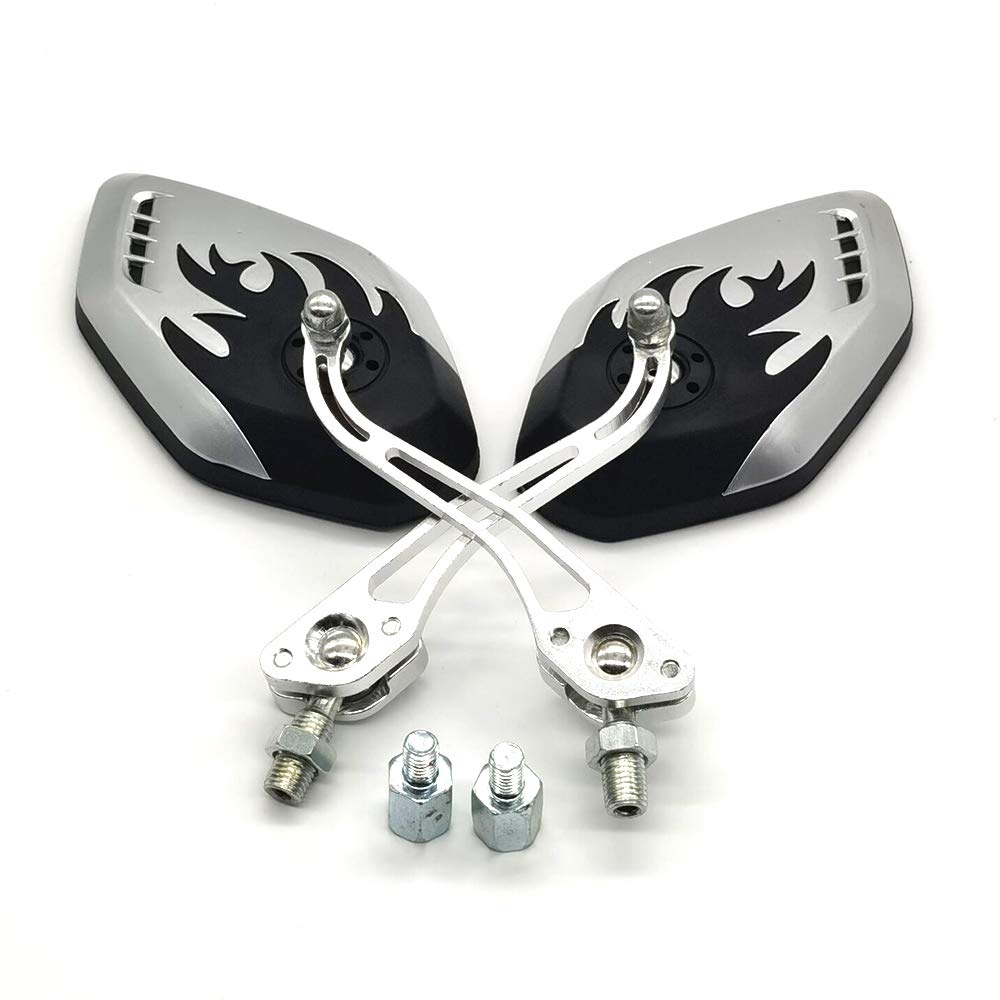 ZSADZS 2pcs/set Universal Motorcycle Rearview Mirror Bike 360 Degree Rotating Motorcycle Bike Scooter Side Mirror 8/10mm (Silver)