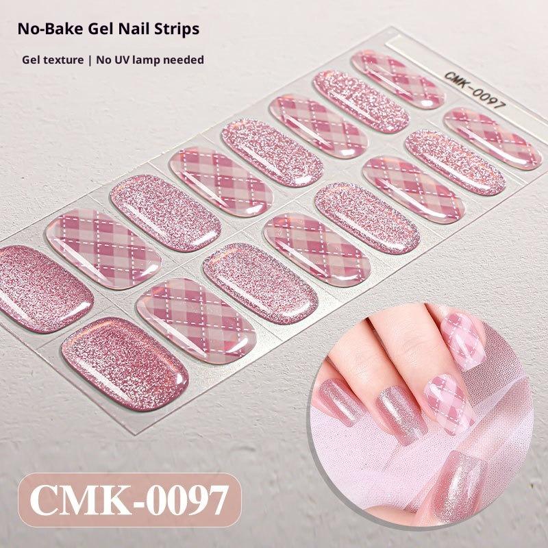 Cat-Eye Nagelsticker ohne Backen oder UV-Schutz, Grenzüberschreitende Florale, Karierte, Gepunktete Gel-Nagelsticker
