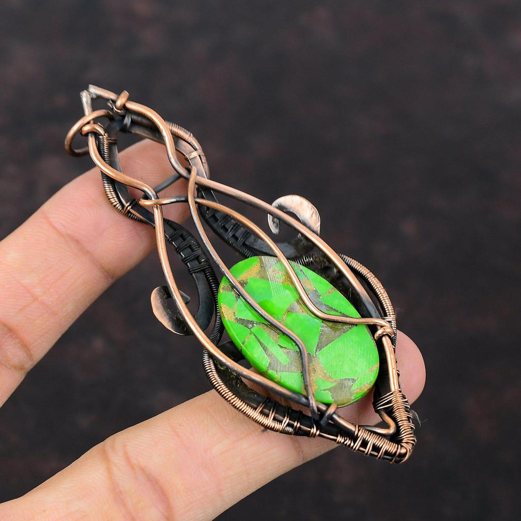 Kupfer Grün Türkis Anhänger Kupferdraht gewickelter Anhänger Eleganter Anhänger Handgefertigte Anhänger Geschenk für Ihn Kupferdrahtwicklung Edelsteinschmuck