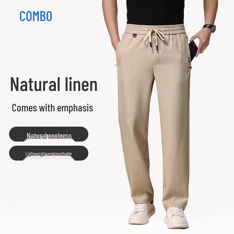 

Kangbo Men s Linen Blend Straight-Leg Elastic Waist Casual Pants 6XL