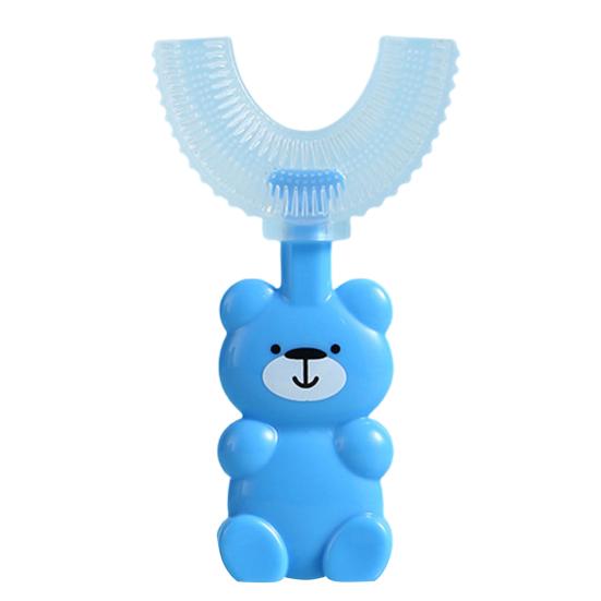 

U-образный дизайн медведя, детская зубная щетка, силиконовая, устраняет неприятный запах изо рта, зубная щетка для новорожденных, инструмент для ухода за деснами S синий