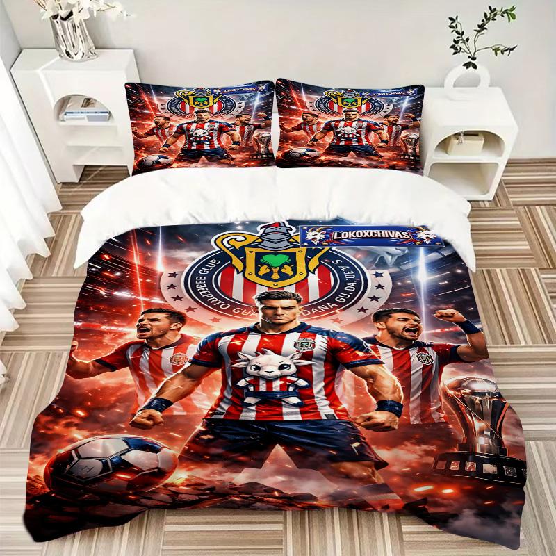 3pcs Chivas Soccer Triumph Celebration Bedding Set, Includes One Quilt Cover and Two Pillowcases, Bedroom and Guest Room Decoration. T7231187