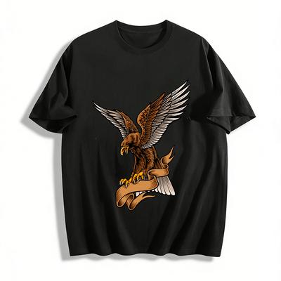Vintage American Style Spread Eagle Print Casual T-Shirt Pure Cotton T-shirt