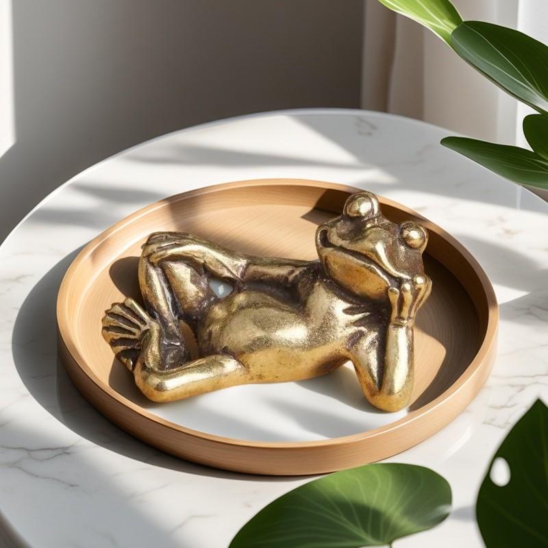 Funny Brass Lying Thinking Frog Miniature Figurines Toys Desk Ornaments Decors Crafts Accessories Vintage Copper Animal Tea Pets