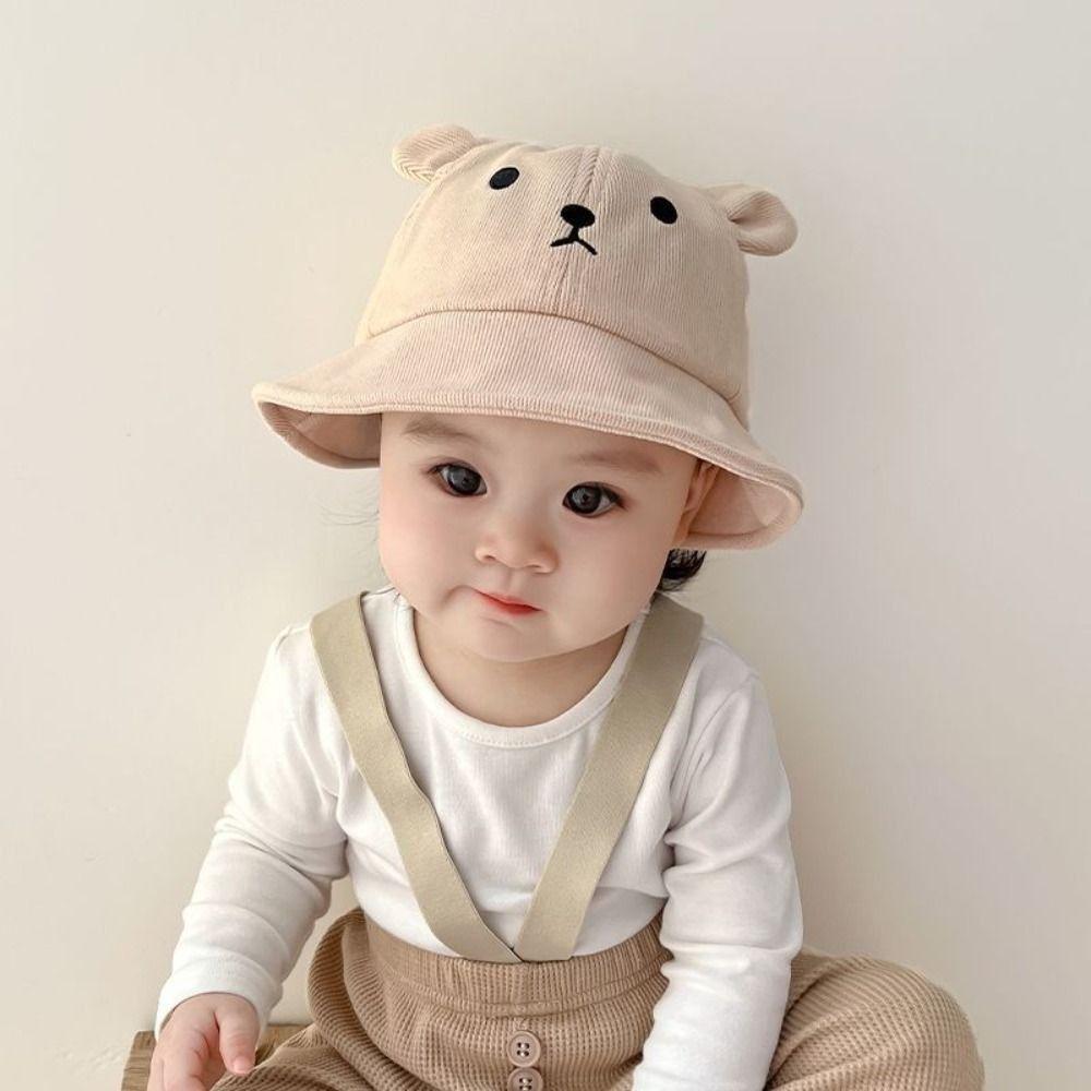 Solid Color Baby Bucket Hat Cotton Boys Girls Sunhat Cute Baby Bear Hat  Toddler