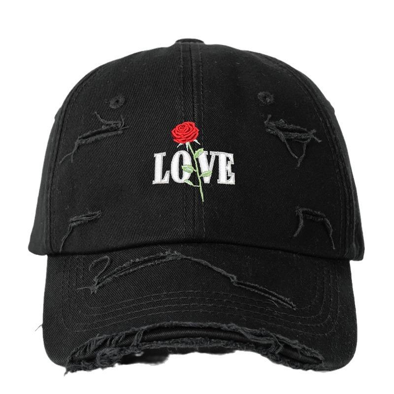 Casual Cotton 6-Panel Baseball Cap Embroidered Rose Love Design New Spring Summer Collection Curved Brim Dad Cap for Men Women