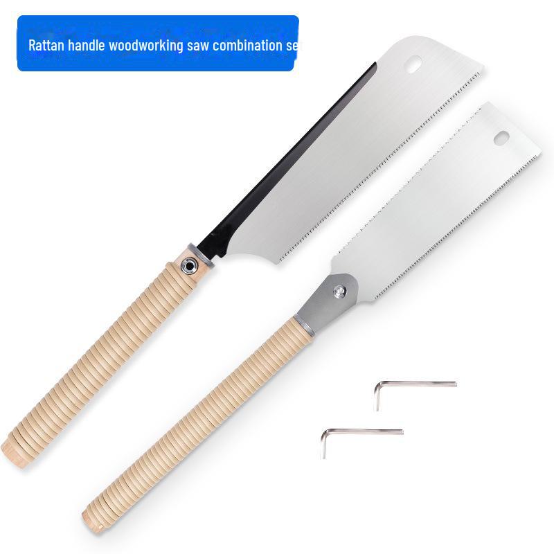 Japanische doppelseitige Holzsäge mit Rattangriff für Querschnitte und Zapfenarbeiten