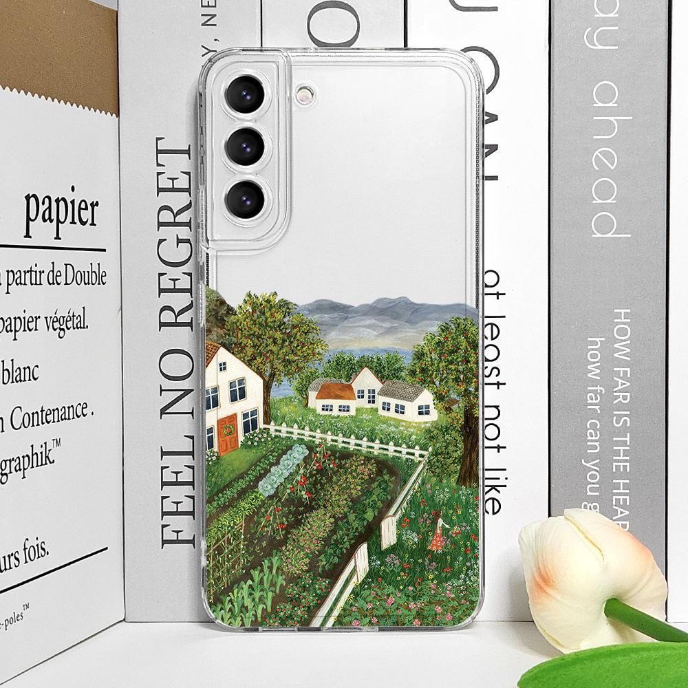 Painting House Mountain Landscape Clear Phone Case for Motorola Moto Edge 40 Pro G72 G73 G71 G60 G22 G52 G9 Play Soft Cover Y2K