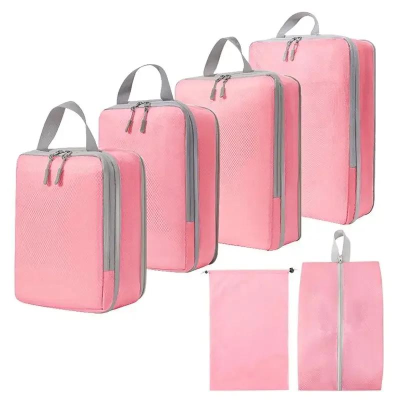 6PCS Travel Portable Compression Packing Cubes Waterproof Suitcase Luggage Organizer Zipper Foldable Storage Bags