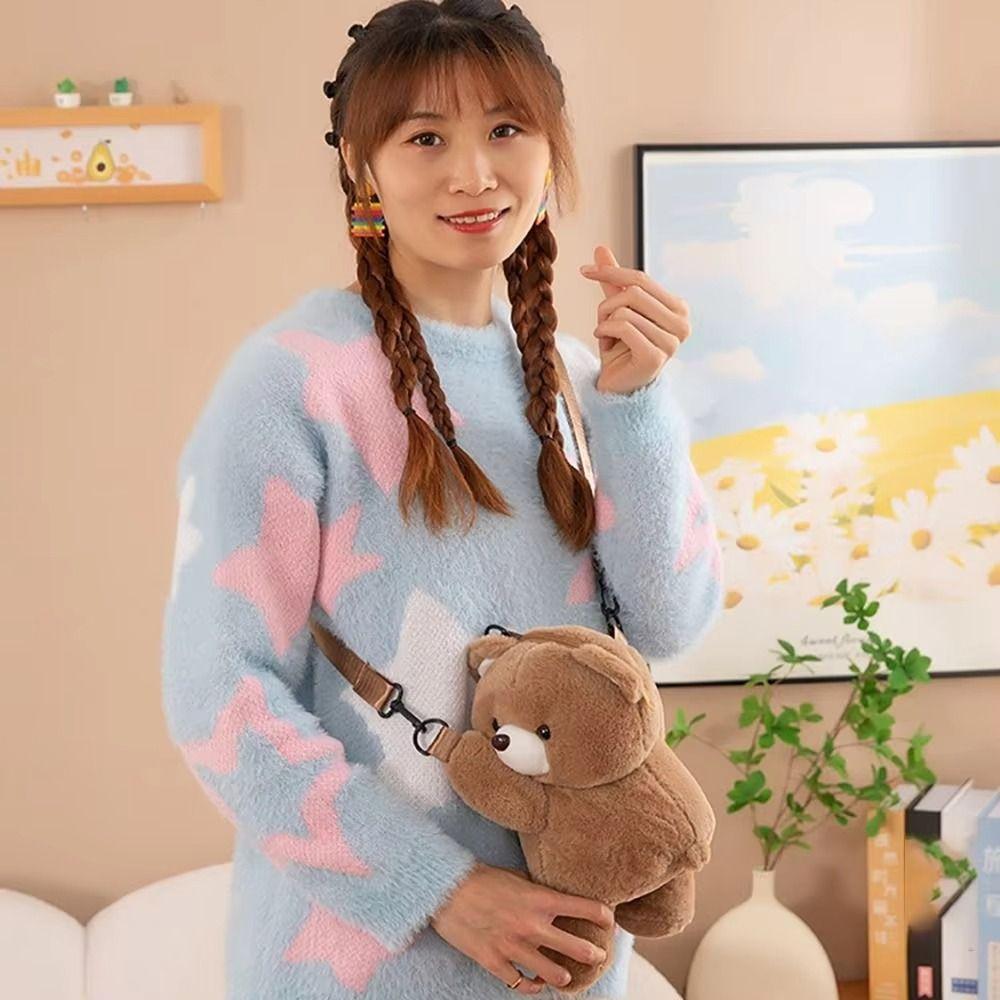 Large Capacity Children Backpack Doll Animal Shoulder Bag Soft Plush Bear Crossbody Bag  Gift