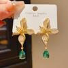 18k Real Gold Electroplated Silver Needle Light Luxury Zircon Flower Water Drop Earrings Retro Court Style Niche High-end Earrings