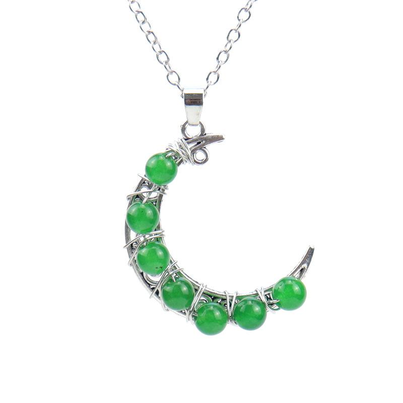 Vintage Handmade Colorful Beads Agate Beads Crystal Beads Moon Pendant Necklace N552