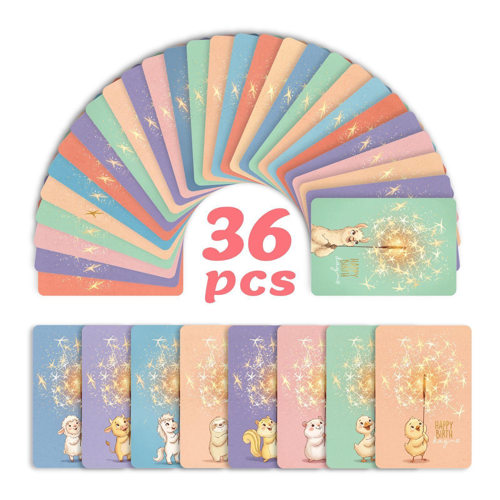 

New 36 Cute Pet Fireworks Birthday Greeting Card Set Party Greeting Card Handwritten Message Postcard RXHB0047