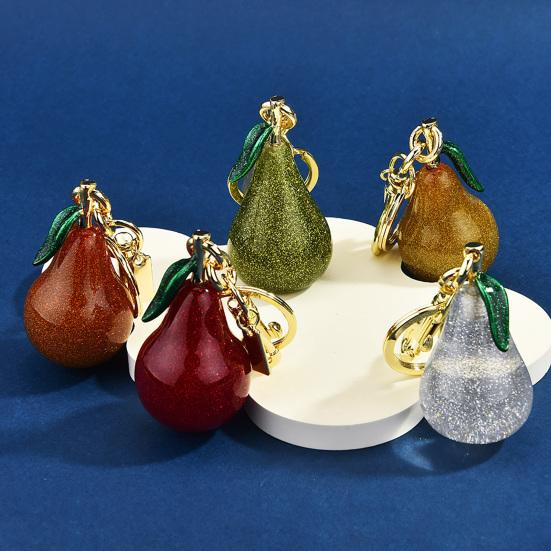 Keychain Pendant Glossy Glitter Resin Pear Shape Enamel Leaves Design Key Chain with Anti-Oxidation Lobster Clasp Lightweight Bag Accessory