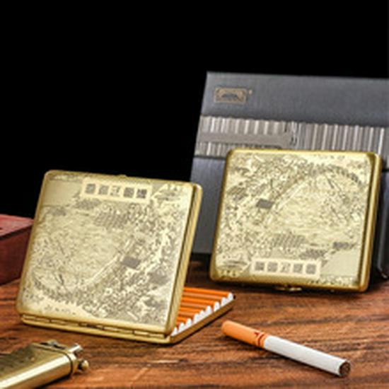 Double Gun Qingming Shanghe Tu 20-Capacity Cigarette Case - Personalized, Portable, Moisture-Proof Men's Gift Box