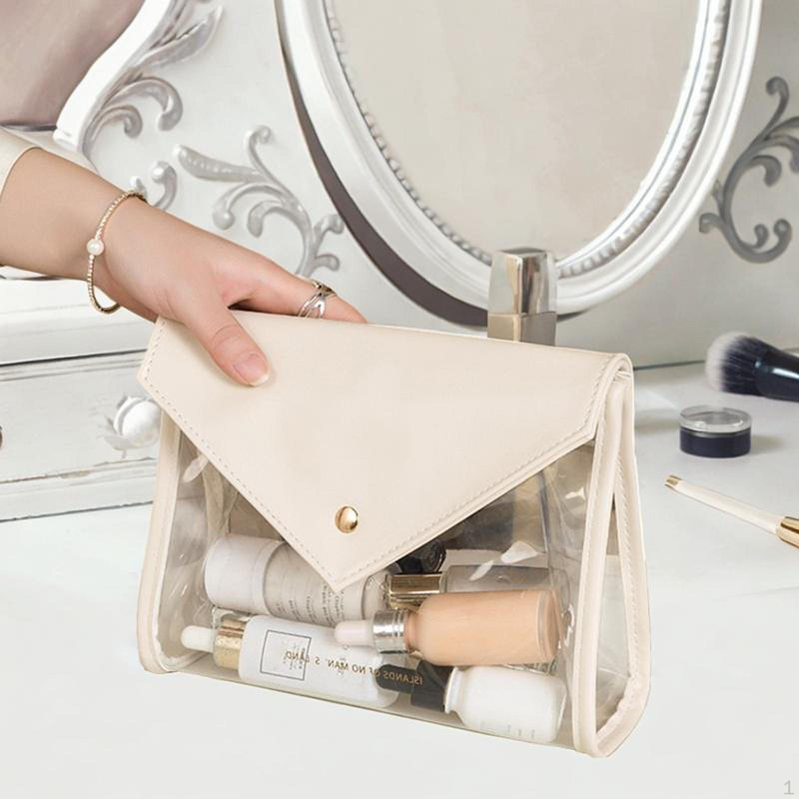 

Дорожная косметичка, без молнии, прозрачная, многоцелевая, портативная, для женщин и мужчин, косметичка-органайзер для белый