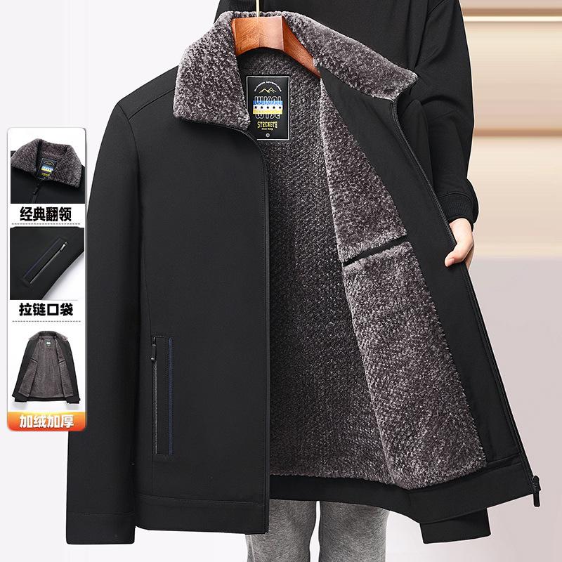 

Autumn and winter new velvet thickened lapel medium and old jacket men s casual jacket dad s warm men s coat 175 (weight 95-57.5 kg)