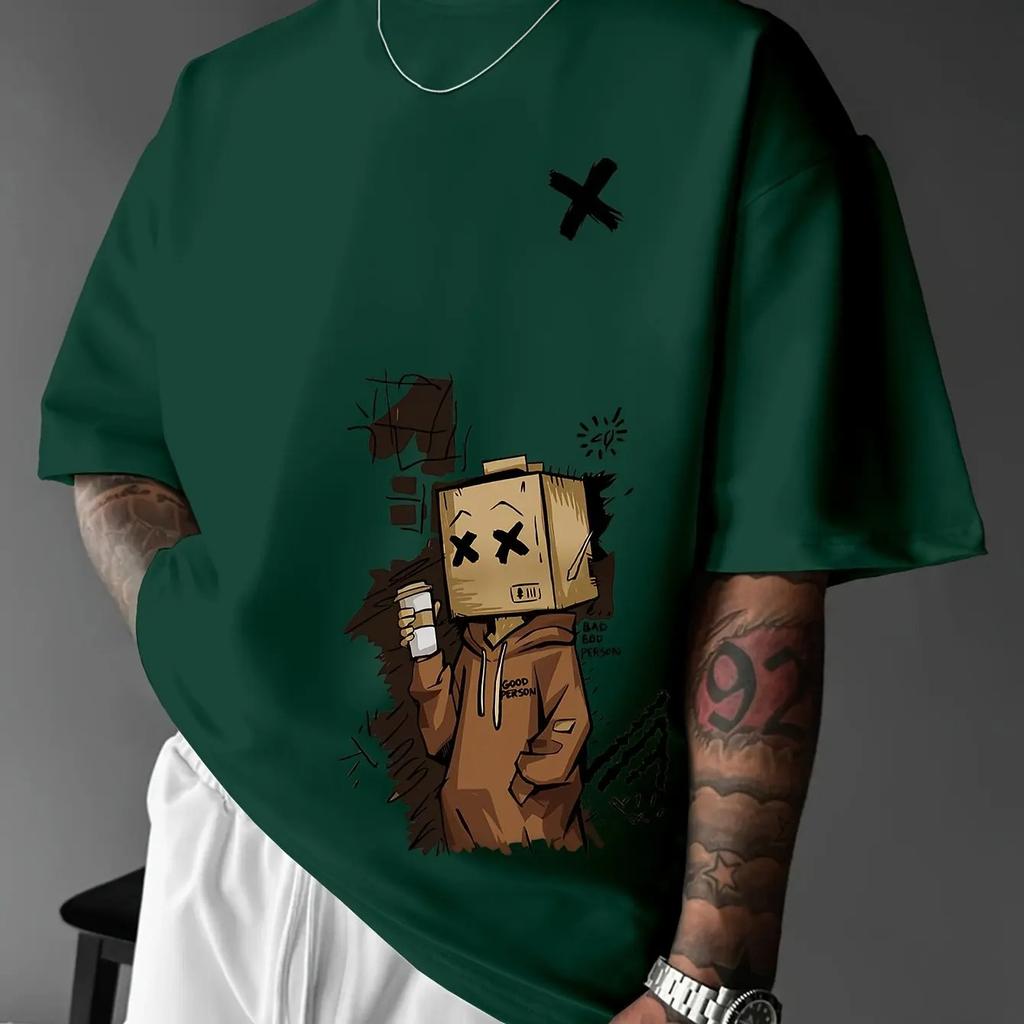 Summer Mens 100Cotton Fashion Casual Sports Loose Trend Graffiti Print Round Neck Short Sleeve TShirt Street Soft Comfortable