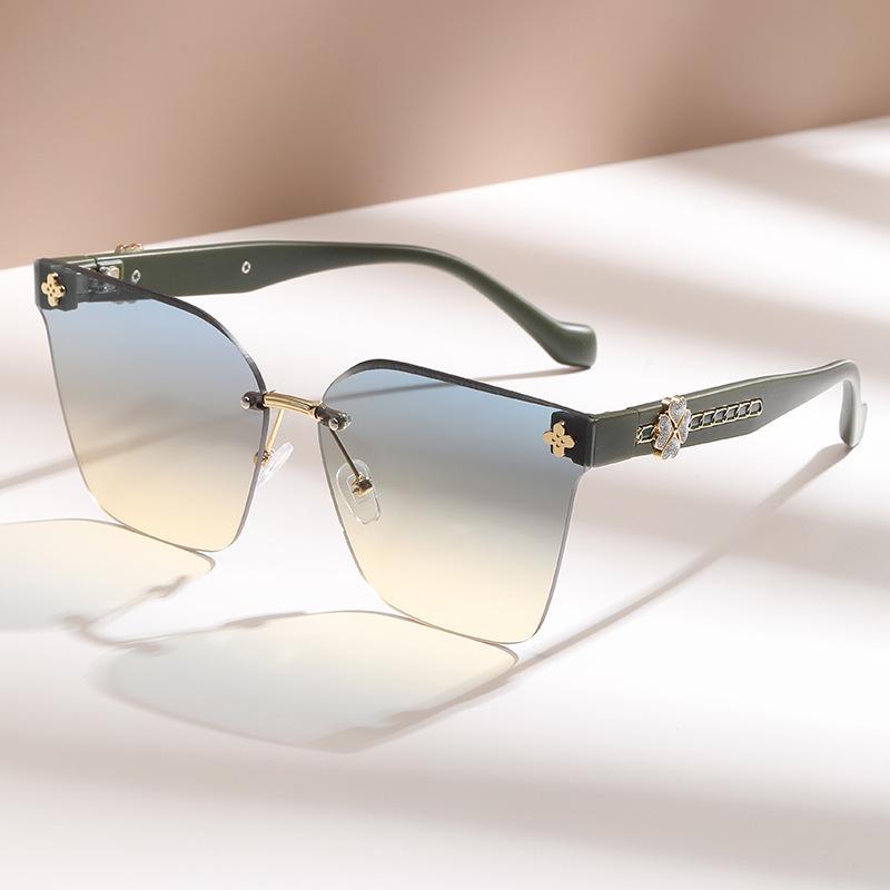 Women s High-End Rimless Gradient UV Protection Sunglasses - Large Round Face Summer Driving Glasses Sunglasses Only