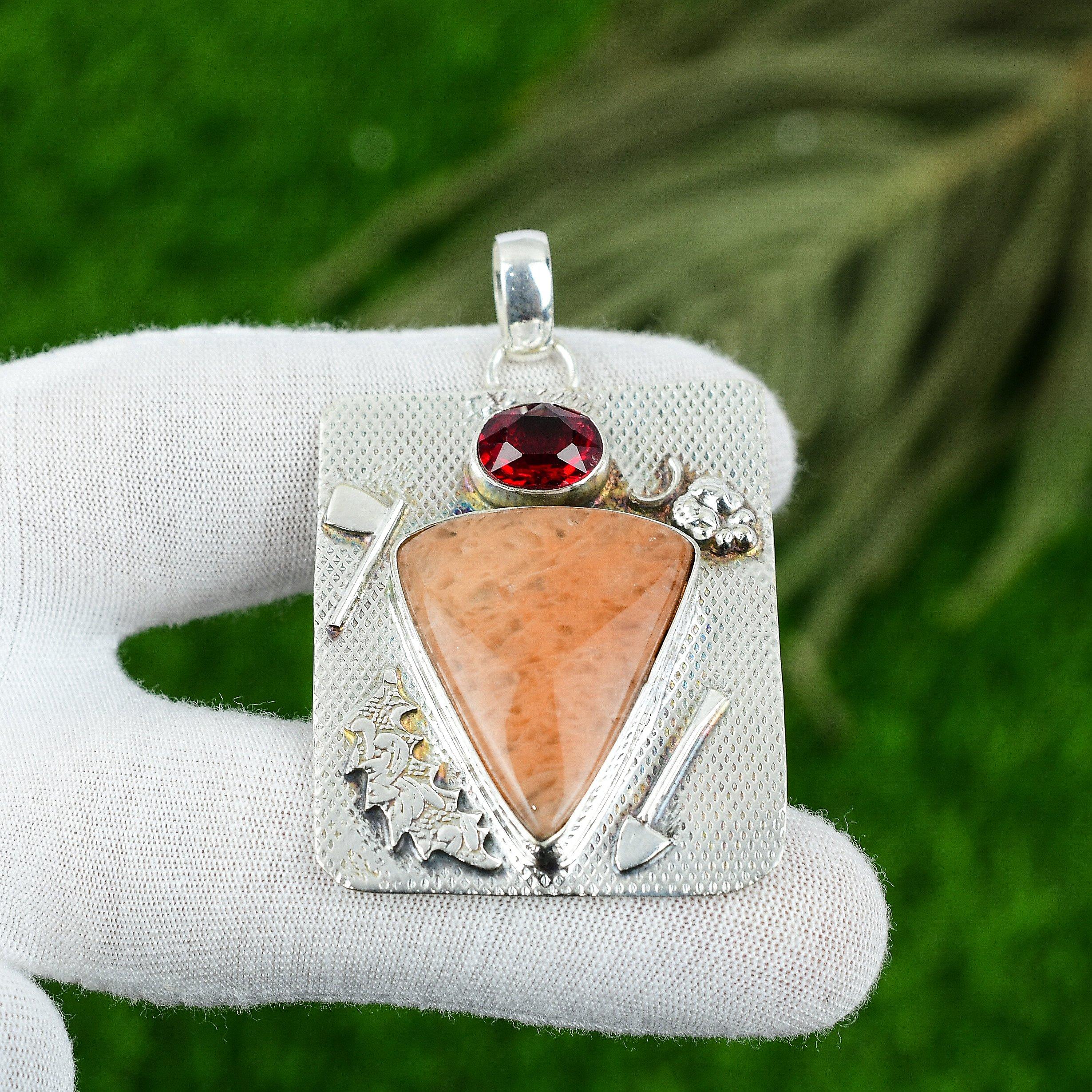 Gift For Women Pendant 925 Sterling Silver Natural Brown Amazonite Gemstone