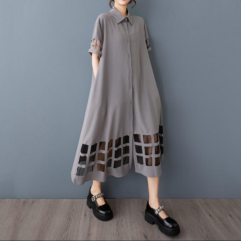 Kurzarm Plus Size Vintage neue Kleider für Damen lässig locker lang Sommer Hemdkleid