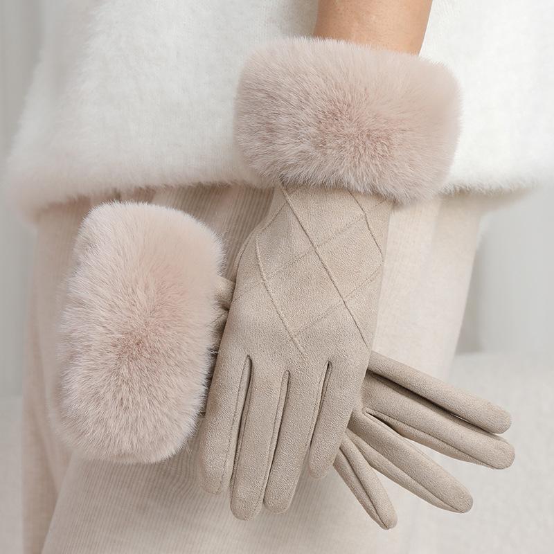 Women's Touchscreen Fleece Cycling Gloves - Cartoon Style, Thickened, Cold Weather Protection