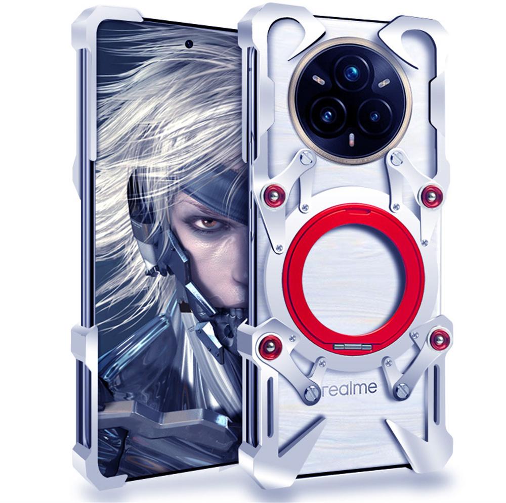For Realme 14 Pro+ 5G Bumper Case Kickstand Aluminum Alloy Magnetic Phone Cover with Wrist Strap