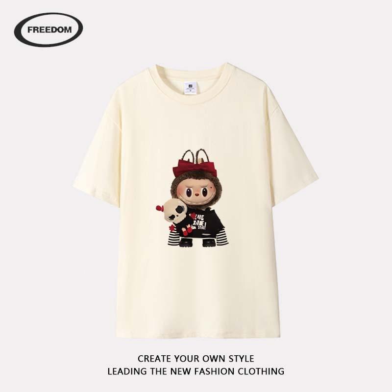 Cute Fashion Brand Labubu Cartoon Periphery T-shirt Short Sleeve Women's Cotton Versatile Casual Top
