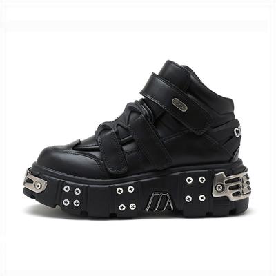 2025 Gotický dark punk styl muffinová podrážka kůže kov vysoké boty muži a ženy stejné platforma jednoduché boty 6cm