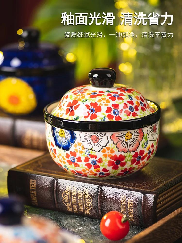 Hand-painted ceramic small stew pot Household steamed egg bowl with cover dessert bowl