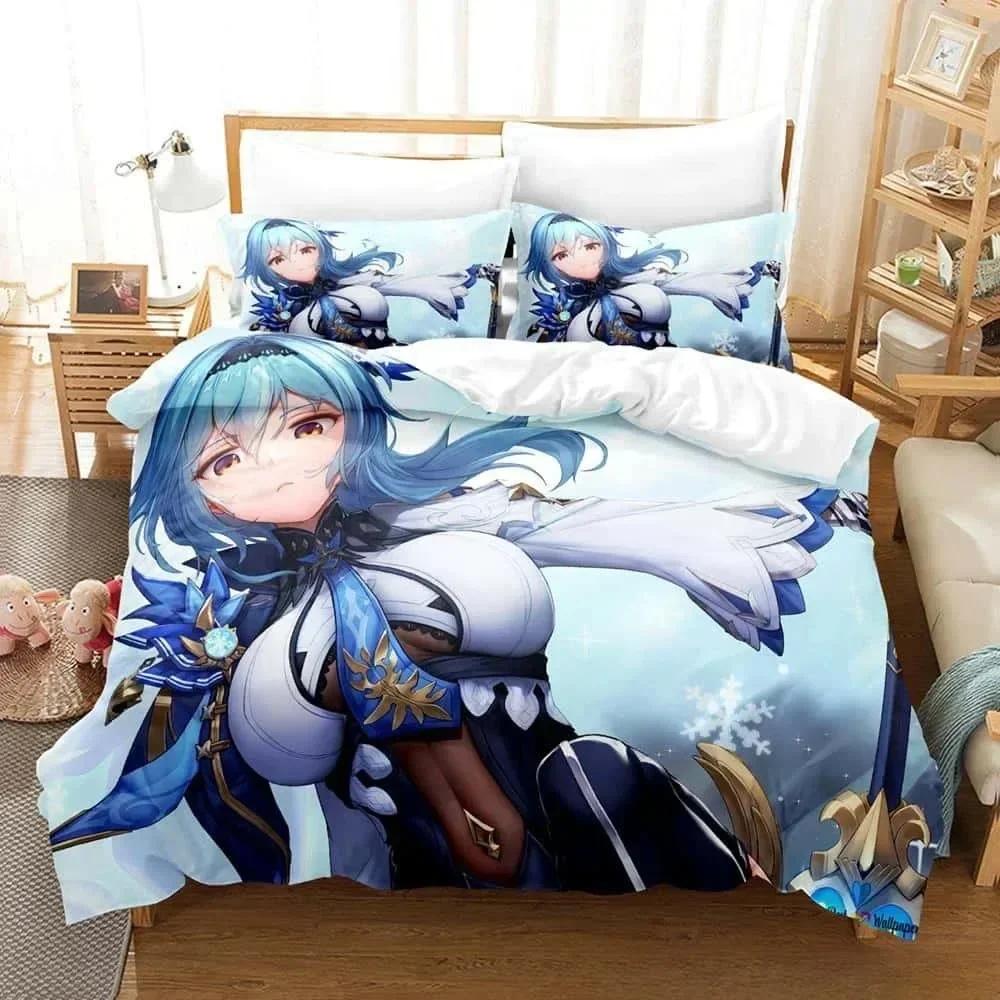 Kawaii Anime Genshin Impact Eula Lawrence Bedding Set Single Twin Full Queen King Size Bed Set Adult Kid Bedroom Duvetcover Sets