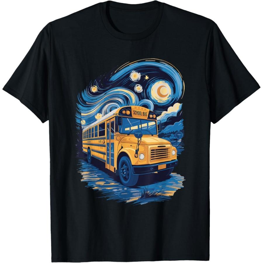 School Bus Starry Night T-Shirt S
