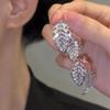 Elegant Zirconia Leaf Earrings: Versatile Front & Back Studs for Women, Luxury Style