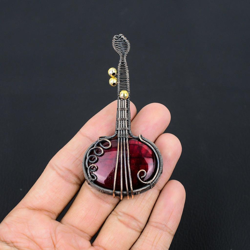 Red Flash Labradorite Pendant, 999 Copper Wire Wrapped Jewelry, Gemstone Jewelry Pendant, Handmade Wedding Gift Jewelry