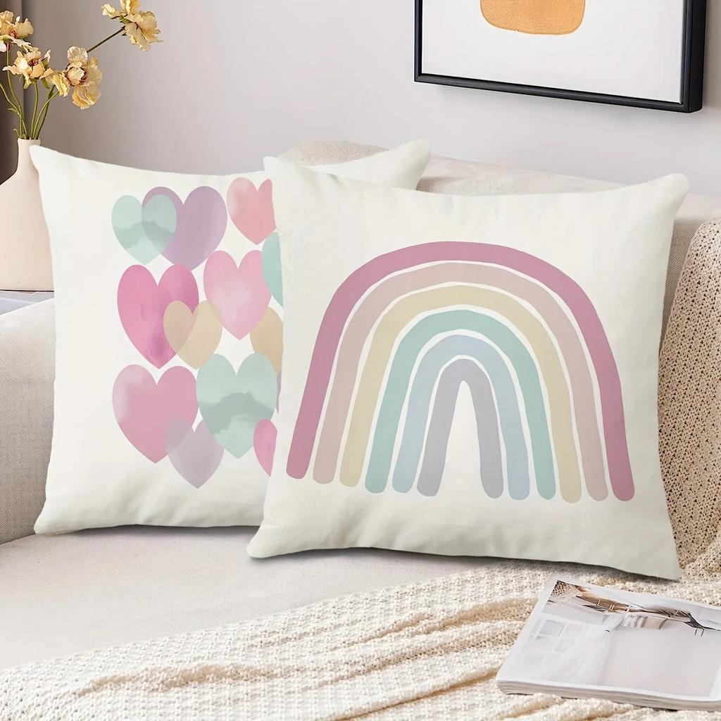 Cartoon Rainbow Star Sun Pattern Printed Pillow Cover Living Room Sofa Cushion Cover Home Room Decoration Without Pillow Core
