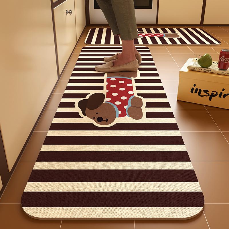 Cartoon Dog Kitchen Dirt-Resistant Diatom Mud Floor Mat Easy To Maintain Two-Piece Set Anti-Slip Mat Home Decoration