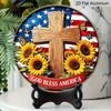 Retro Round Aluminum Wall Decor, American Independence Day Cross & Sunflower Design, Indoor Outdoor Hanging Plaque, Christian Commemorative Gift