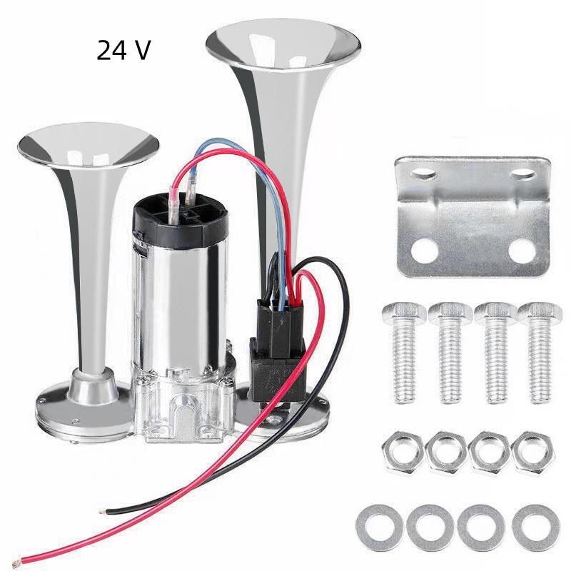 

12V/24V Super Sound Double Tube Air Horn Waterproof Integrated Car Electric Pump Horn Truck Air Pump Air Horn