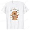Modische Capybara Trage Rucksack Druck T-Shirt Lässig Kurzarm Grafik T-Shirt Unisex Locker Harajuku Shirt Honey Baby Oberteile
